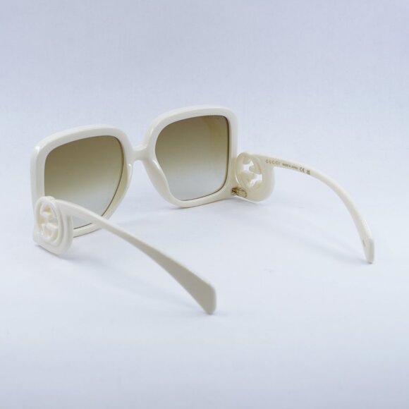 Gucci GG1326S 002 Sunglasses Ivory Square Frame, Brown Gradient Lenses